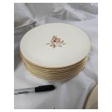 Cream Floral China Dinnerware Set with Gold Trim - Oval Platter, Teacups, Saucers & Gravy Boat
