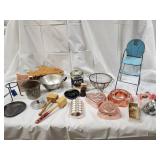 Blue Metal Folding Chair - Vintage Kitchen & Household Collectibles Lot