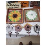 Rustic Sunflower & Daisy Wood Wall Art Frames with Birdhouse Decor Set