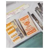 Vintage drafting tools & office supplies lot - rulers, calipers, Cross pen set, stamp books