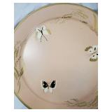 Pink Butterfly Plate with Gold Rim - Round Wooden Board Set