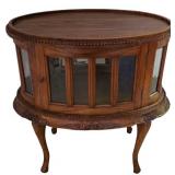 LLFR - Vintage Queen Anne Style Mahogany Double Door Oval Vitrine Table