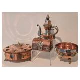 LL-BR - Copper 4-Piece Tea Set with Silver Overlay & Gem Accents