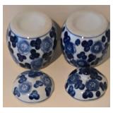 LL-BR - Blue & White Chinese Porcelain Teapot with 4 Covered Dishes - Rectangular, Oval & 2 Lidded Crocks