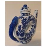 LL-BR - Blue & White Chinese Porcelain Teapot with 4 Covered Dishes - Rectangular, Oval & 2 Lidded Crocks