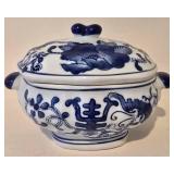 LL-BR - Blue & White Chinese Porcelain Teapot with 4 Covered Dishes - Rectangular, Oval & 2 Lidded Crocks