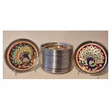 LL-BR - Peacock Enamel Decorative Metal Plates - 7 in Diameter - 41-Piece Set