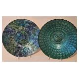 LL-BR - Decorative Glass Plates - 12 in & 12.5 in, Teal/Blue Geometric Pattern (Lot of 2)