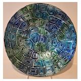 LL-BR - Decorative Glass Plates - 12 in & 12.5 in, Teal/Blue Geometric Pattern (Lot of 2)