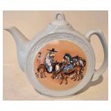 LL-BR - Chinese Porcelain Teapot Set with 5 Hand-Painted Cups - 6 in Tall, 7.5 in Diameter