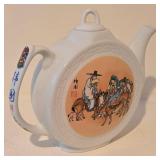 LL-BR - Chinese Porcelain Teapot Set with 5 Hand-Painted Cups - 6 in Tall, 7.5 in Diameter