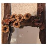 LL-BR - Balinese Mirror - Hand-carved Wood Frame with Dried Flowers, 16 x 52 in