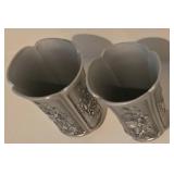 LL-BR - Royal Selangor Pewter Mugs - Floral Engraved Pair, Wood Display Box