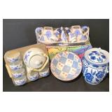 LL-FR - Bearburry Mini Tea Set w/ Box - Blue Cherry Bowl 6in Dia + Covered Crock