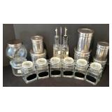 LL-FR - Oil & Vinegar Set - 6 Glass Jars With Chalkboard Labels, 6 Metal Canisters, 2 Covered Glass Jars