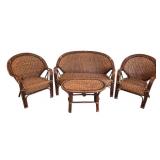 LL-FR - Rattan Woven Outdoor Patio Set - Loveseat + 2 Chairs + Table