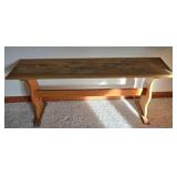 LL-FR - Vintage Wooden Bench With Stool & Wicker Basket