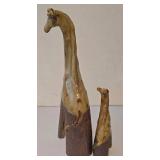 LL-FR - Giraffe Figurines (Set of 2) & Wooden Wall Plaque with Carriage Scene & Woven Jar Basket