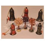 LL-FR - Stone Crystal Trees with Bells - 3 Trees 4.5 in tall; 5 Bells 4.5 in & 3.5 in tall