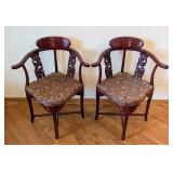 Ml - Pair of Vintage Chinese Export Carved Wood Dragon Motif Corner Armchairs