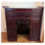 UL - Vintage Chinese Altar Rosewood Cabinet Wood with Glass Top