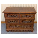 UL -Asian Luxe Vintage Drawer Cabinet with Intricate Carving