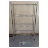 UL - Pair of Chrome Wire Shelving Racks - 4-Shelf, 58.5 in High, 14 in Deep on Casters