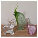 UL - Glass Elephant Figurines - 9 in Tall, 3 in Wide - Repaired Ear - Set of 3