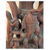 ML - Pair of Carved Wood Figurines - Fisherman with Pole & Garuda-Vishnu Balinese Wooden Sculpture