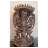 ML - Pair of Carved Wood Figurines - Fisherman with Pole & Garuda-Vishnu Balinese Wooden Sculpture