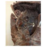 ML - Pair of Carved Wood Figurines - Fisherman with Pole & Garuda-Vishnu Balinese Wooden Sculpture