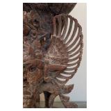 ML - Pair of Carved Wood Figurines - Fisherman with Pole & Garuda-Vishnu Balinese Wooden Sculpture