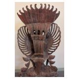 ML - Pair of Carved Wood Figurines - Fisherman with Pole & Garuda-Vishnu Balinese Wooden Sculpture