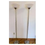 ML - Pair of Silver Floor Lamps - 71 in tall with White Plastic Shades