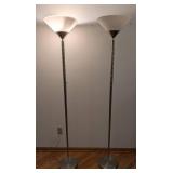 ML - Pair of Silver Floor Lamps - 71 in tall with White Plastic Shades
