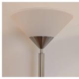 ML - Pair of Silver Floor Lamps - 71 in tall with White Plastic Shades