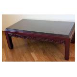 ML - Vintage Glass-Top Chinese Carved Rosewood Coffee Table