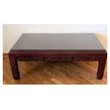 ML - Vintage Glass-Top Chinese Carved Rosewood Coffee Table