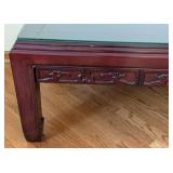 ML - Vintage Glass-Top Chinese Carved Rosewood Coffee Table