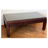 ML - Vintage Glass-Top Chinese Carved Rosewood Coffee Table