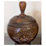 ML - Pair of Carved Wooden Jars with Lids - Floral Rosette Motif