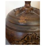 ML - Pair of Carved Wooden Jars with Lids - Floral Rosette Motif