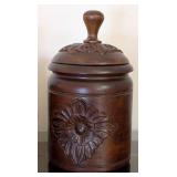 ML - Pair of Carved Wooden Jars with Lids - Floral Rosette Motif