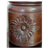 ML - Pair of Carved Wooden Jars with Lids - Floral Rosette Motif