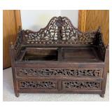 LL - Ornate Carved Wood Storage Bench