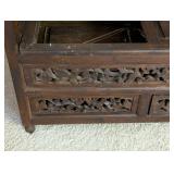 LL - Ornate Carved Wood Storage Bench