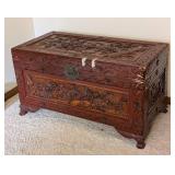 LL - Chinese Carved Hardwood Chest - Crane & Floral Scene