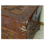 LL - Chinese Carved Hardwood Chest - Crane & Floral Scene