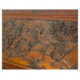 LL - Chinese Carved Hardwood Chest - Crane & Floral Scene
