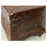 LL - Chinese Carved Hardwood Chest - Crane & Floral Scene